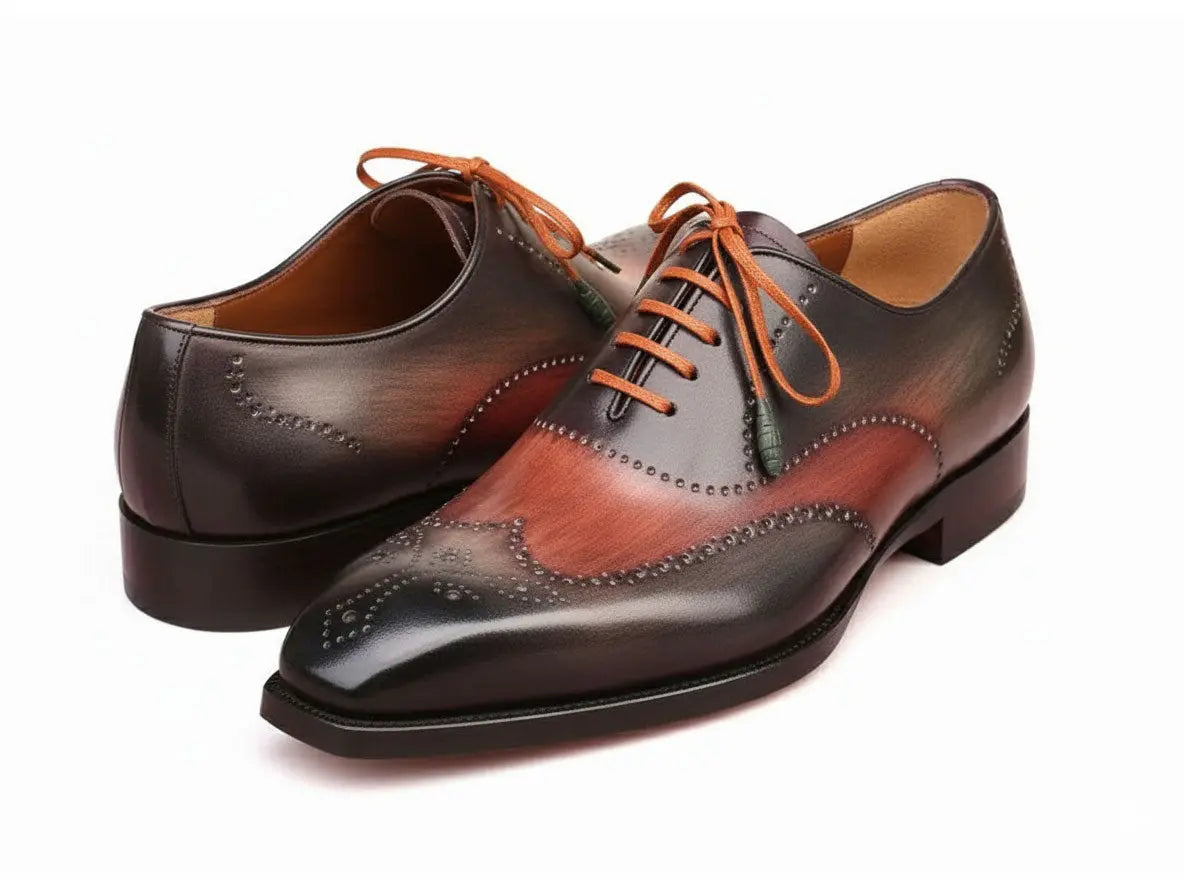 Paul Parkman Men's Green/Brown Goodyear Welted Wingtip Oxfords (ID#E271) PAUL PARKMAN