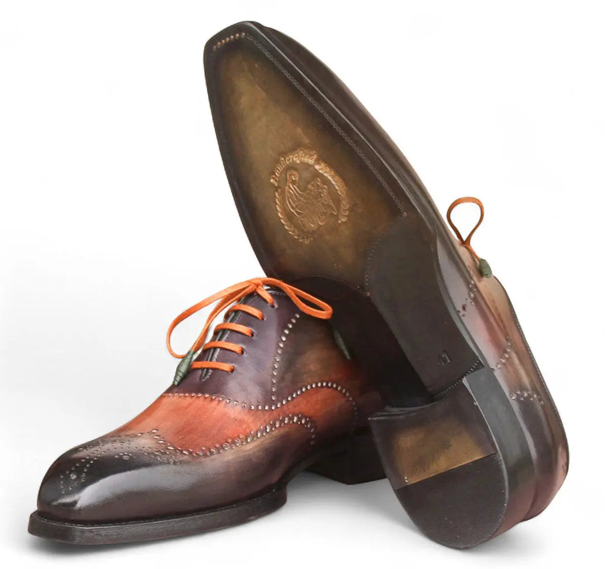 Paul Parkman Men's Green/Brown Goodyear Welted Wingtip Oxfords (ID#E271)