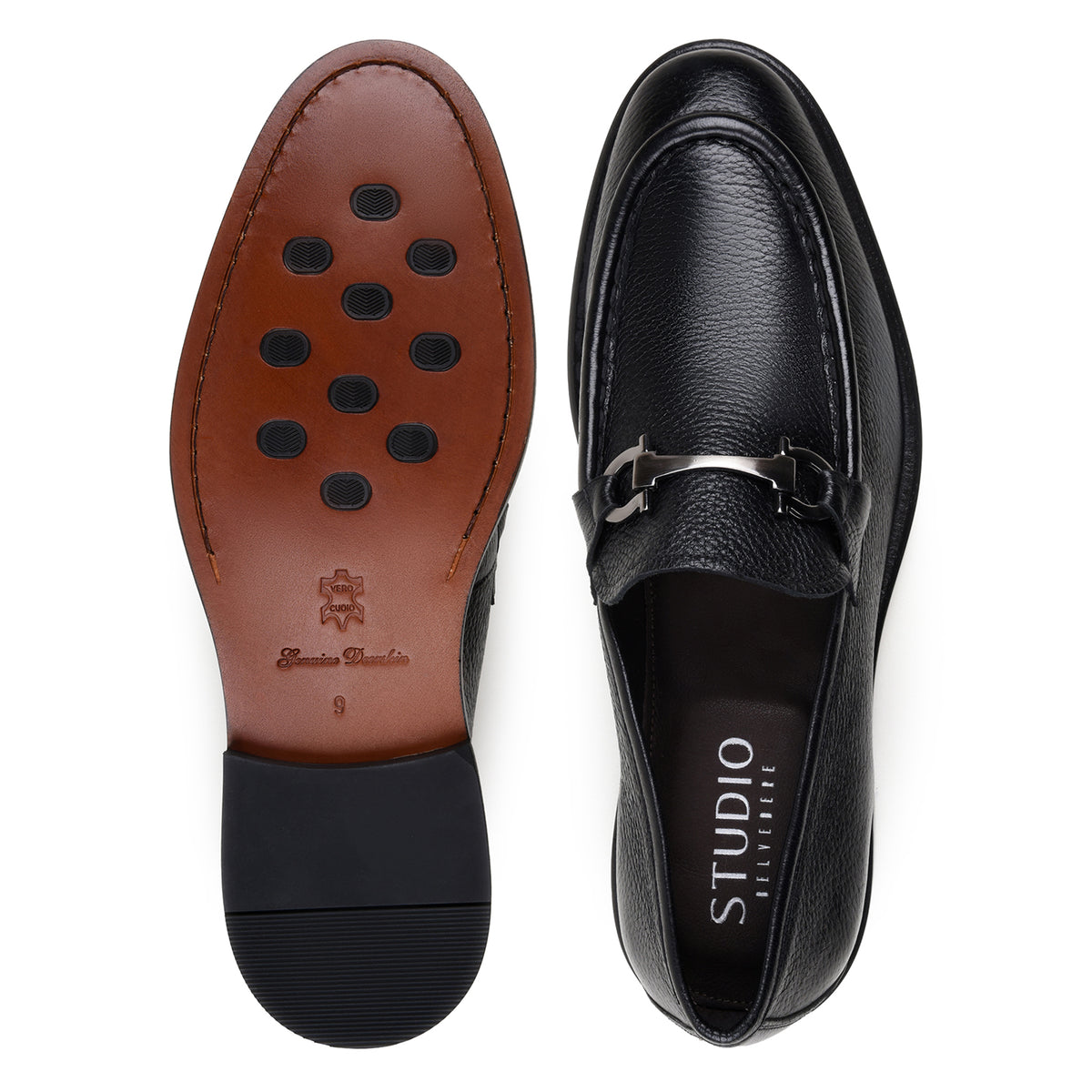 Belvedere Emilio Black Genuine Leather Italian Deerskin Loafers