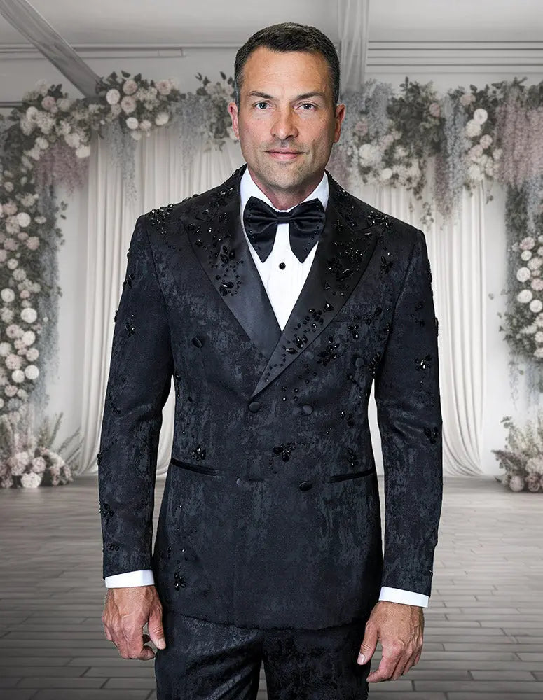 Statement Enzo Black Rhinestone Vested Tuxedo