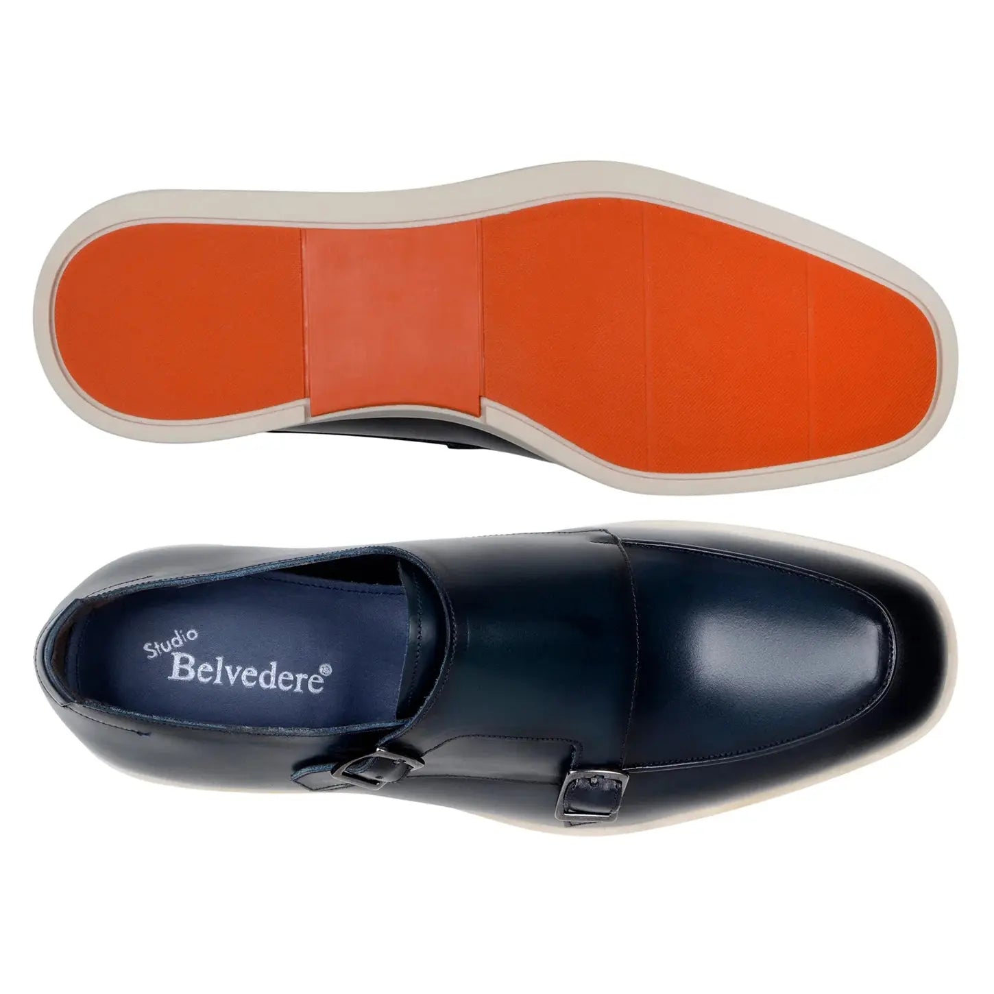 Belvedere Marcio Navy Genuine Nappa Leather Monk Straps Shoes