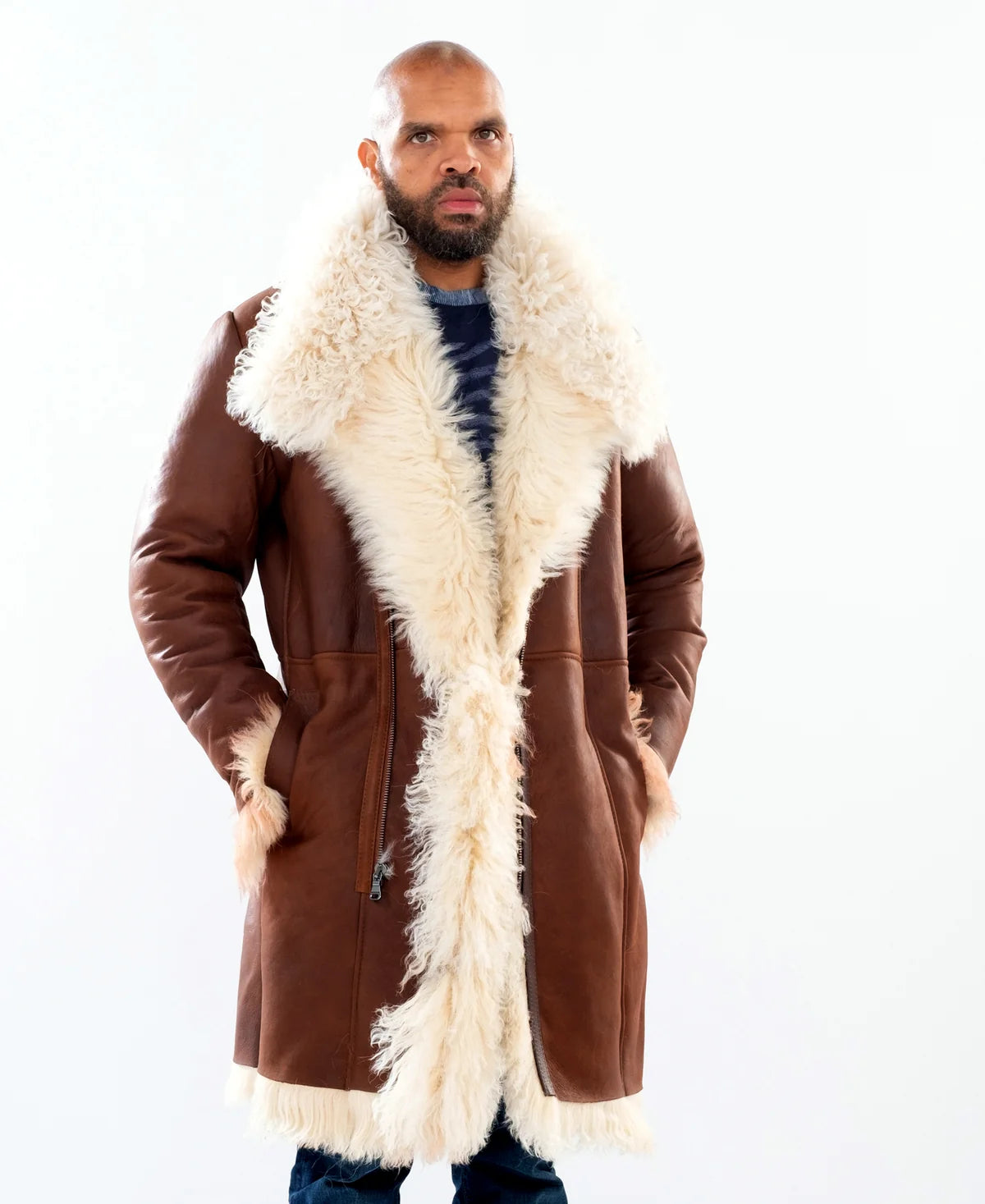 Jakewood 4430 Brown Genuine Mongolian Sheepskin/Fur Coat