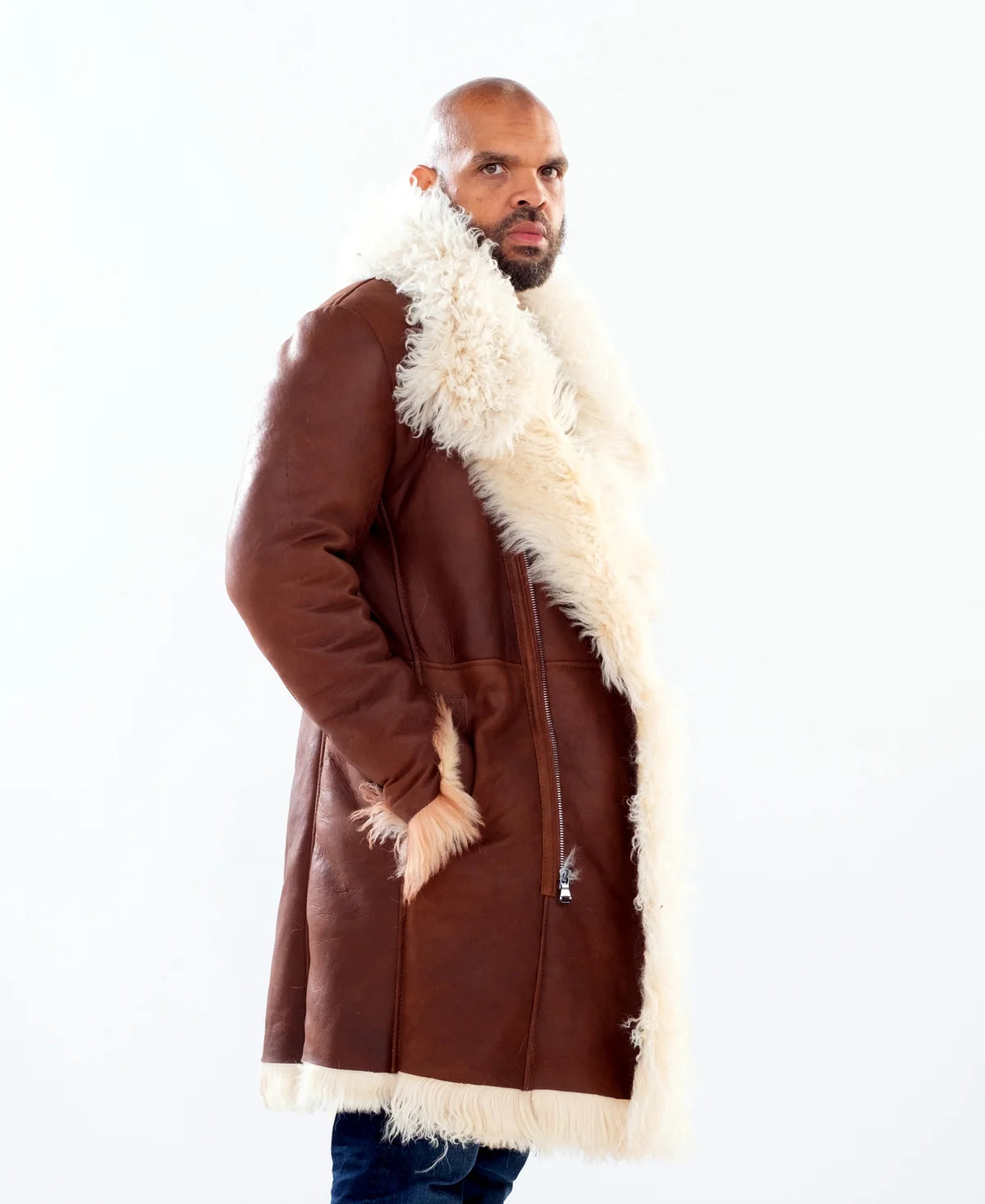 Jakewood 4430 Brown Genuine Mongolian Sheepskin/Fur Coat