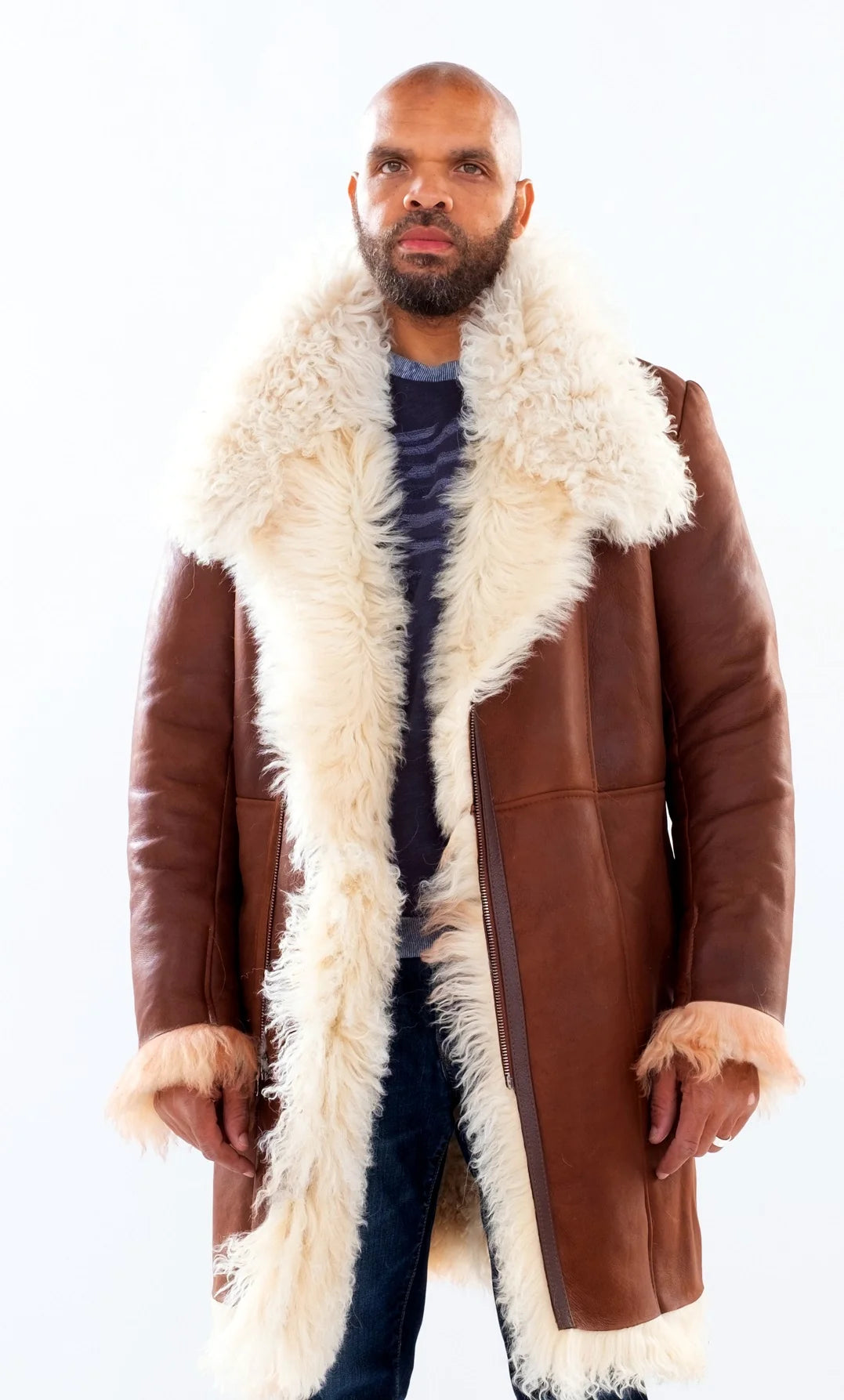 Jakewood 4430 Brown Genuine Mongolian Sheepskin/Fur Coat