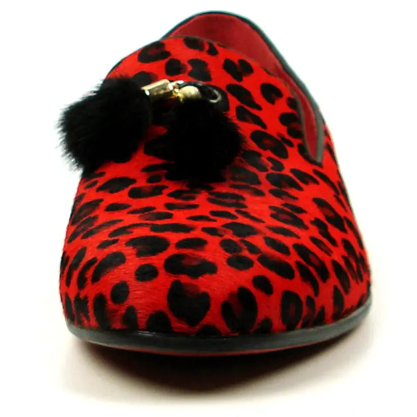 Fiesso FI-7402 Black Red Leopard Loafers