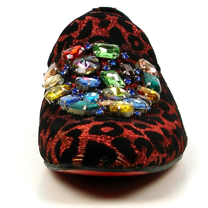 Fiesso FI-7422 Red/Black Crystals Slip on Loafers