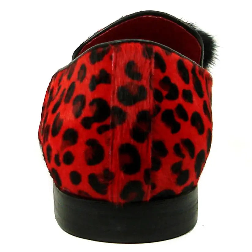 Fiesso FI-7402 Black Red Leopard Loafers
