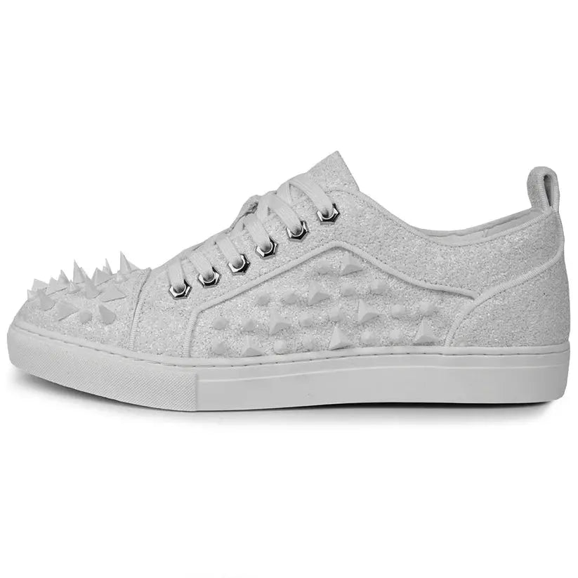 Fiesso FI-2429 White Glitter White Spikes Low Cut Encore Sneakers