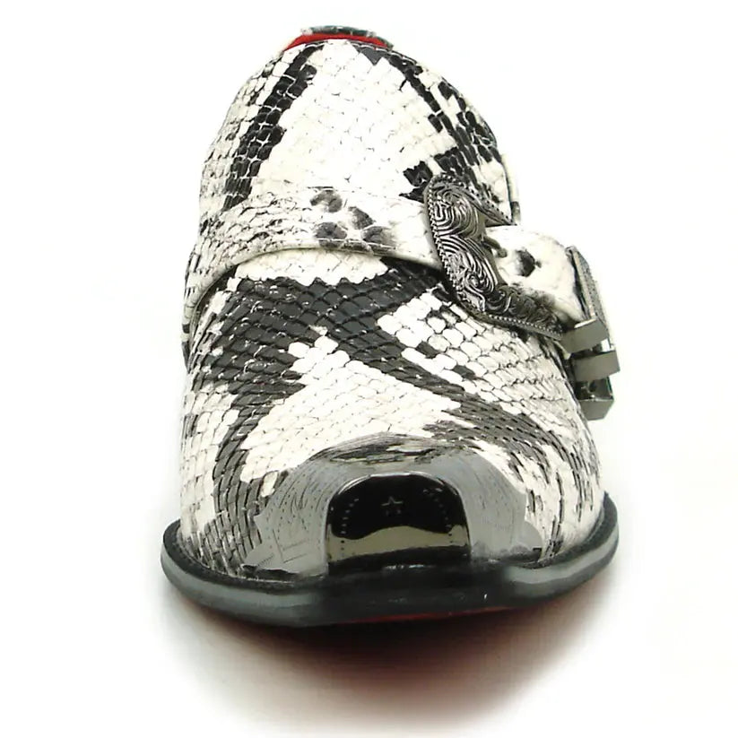 Fiesso FI-7469 Black White Python Monk Straps