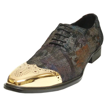 Fiesso FI-6896 Black/Multi Leather Wingtip Oxfords