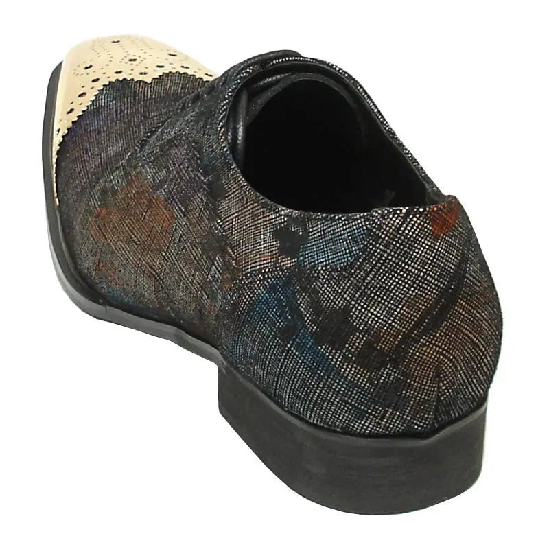 Fiesso FI-6896 Black/Multi Leather Wingtip Oxfords