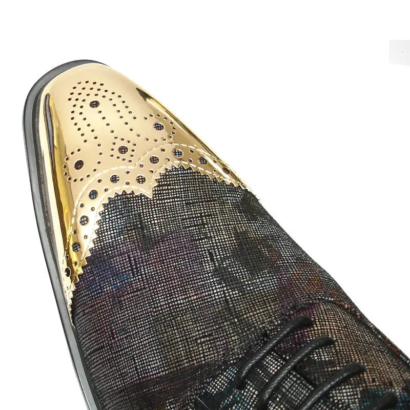 Fiesso FI-6896 Black/Multi Leather Wingtip Oxfords