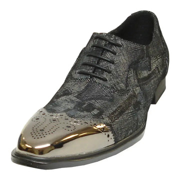 Fiesso FI-6896 Black Leather Wingtip Oxfords