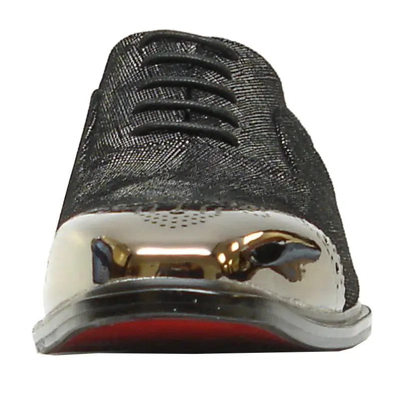 Fiesso FI-6896 Black Leather Wingtip Oxfords