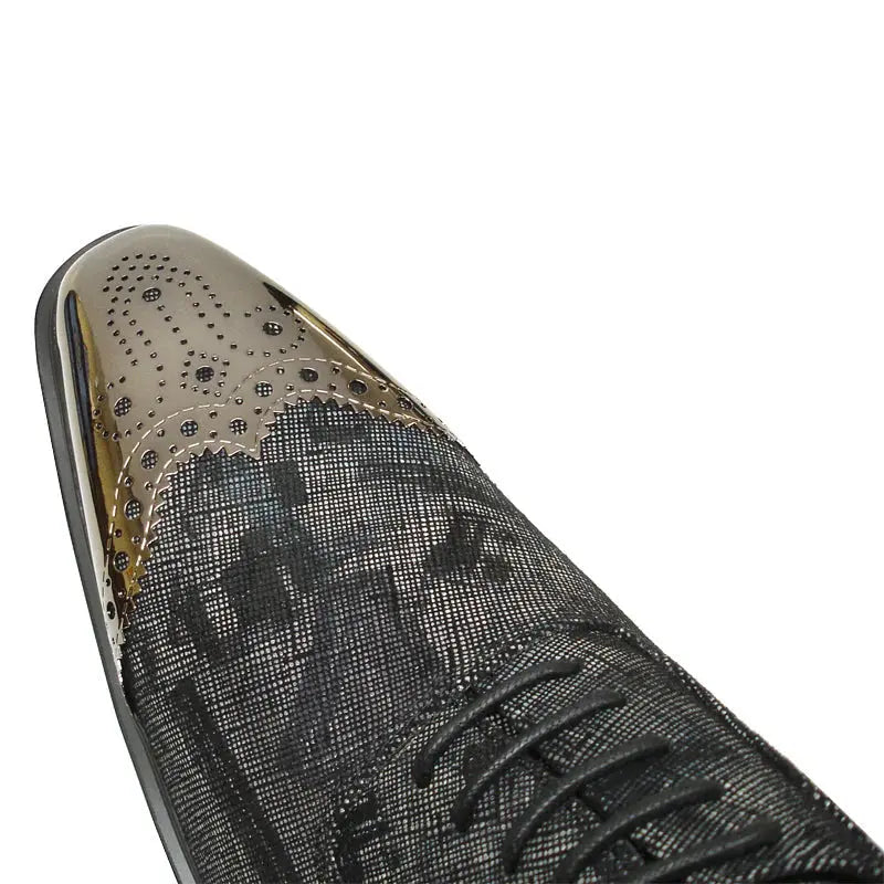 Fiesso FI-6896 Black Leather Wingtip Oxfords