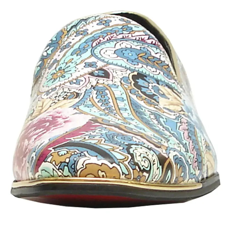 Fiesso FI-6920 Blue Paisley Leather Slip On Loafers