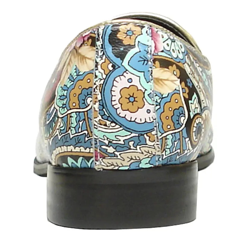 Fiesso FI-6920 Blue Paisley Leather Slip On Loafers