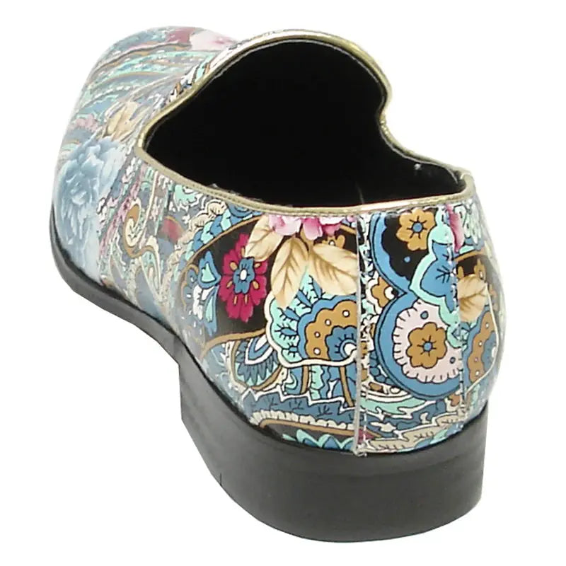 Fiesso FI-6920 Blue Paisley Leather Slip On Loafers