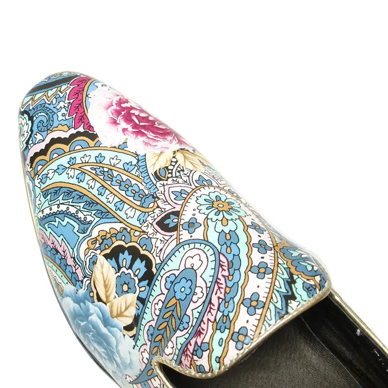 Fiesso FI-6920 Blue Paisley Leather Slip On Loafers