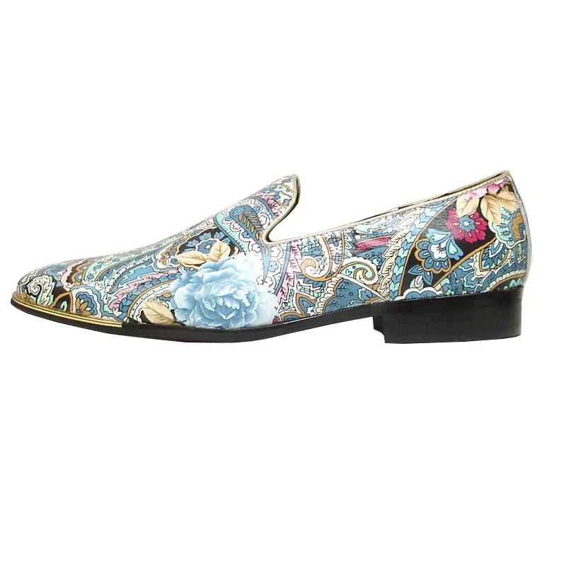 Fiesso FI-6920 Blue Paisley Leather Slip On Loafers