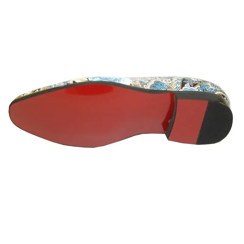 Fiesso FI-6920 Blue Paisley Leather Slip On Loafers