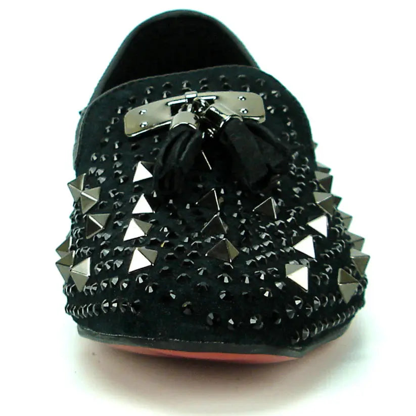 Fiesso FI-7005-2 Black Spiked Rhinestone Loafers
