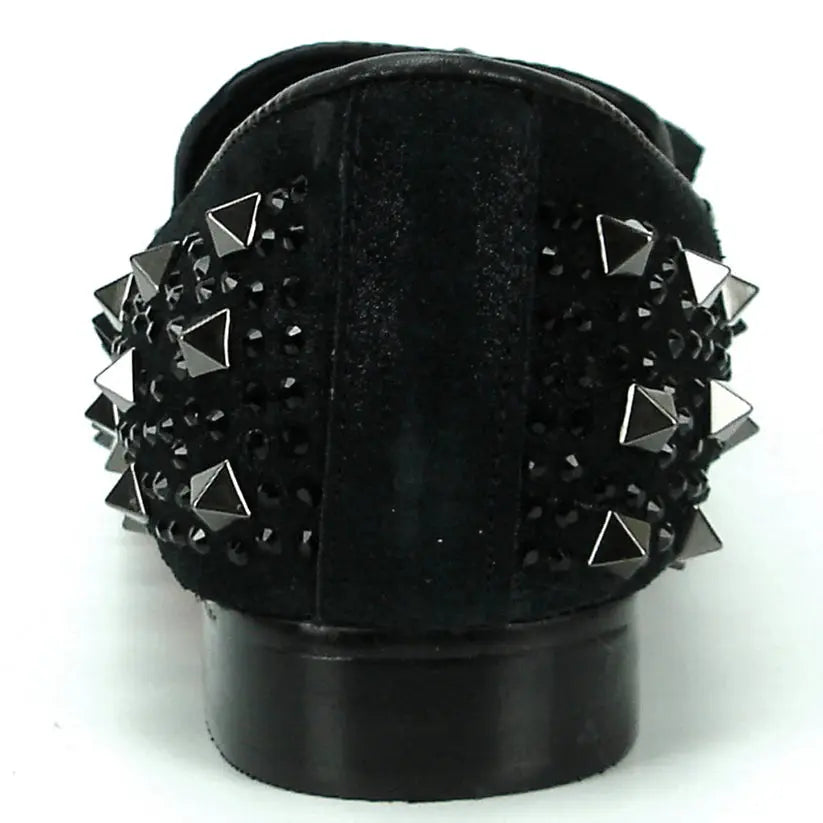 Fiesso FI-7005-2 Black Spiked Rhinestone Loafers