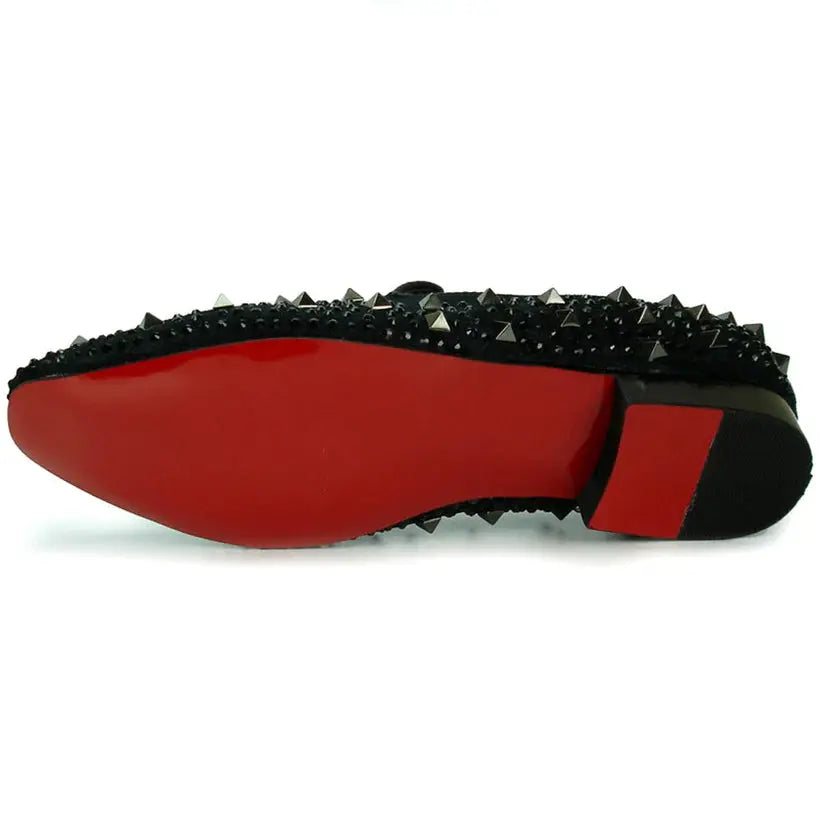 Fiesso FI-7005-2 Black Spiked Rhinestone Loafers
