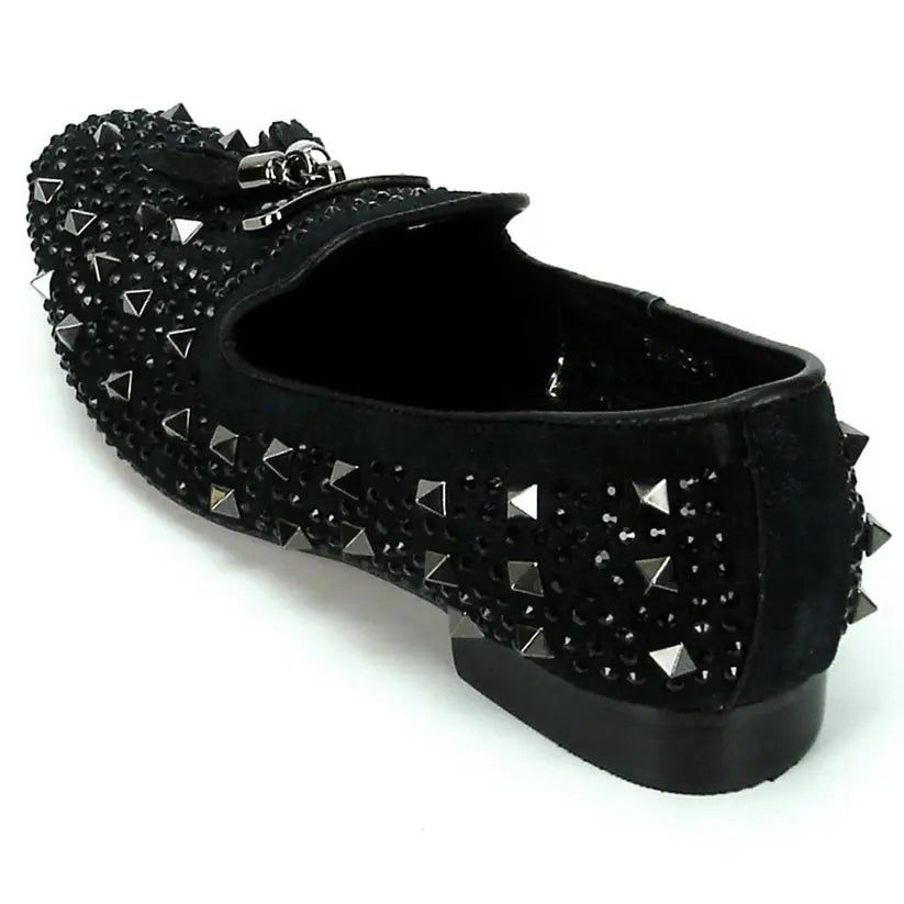 Fiesso FI-7005-2 Black Spiked Rhinestone Loafers