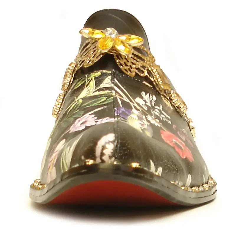 Fiesso FI-7046 Black/Gold Leather Slip On Loafers