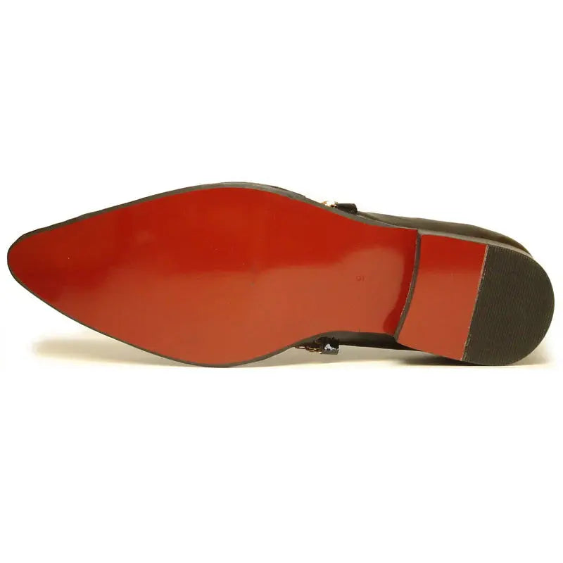 Fiesso FI-7046 Black/Gold Leather Slip On Loafers