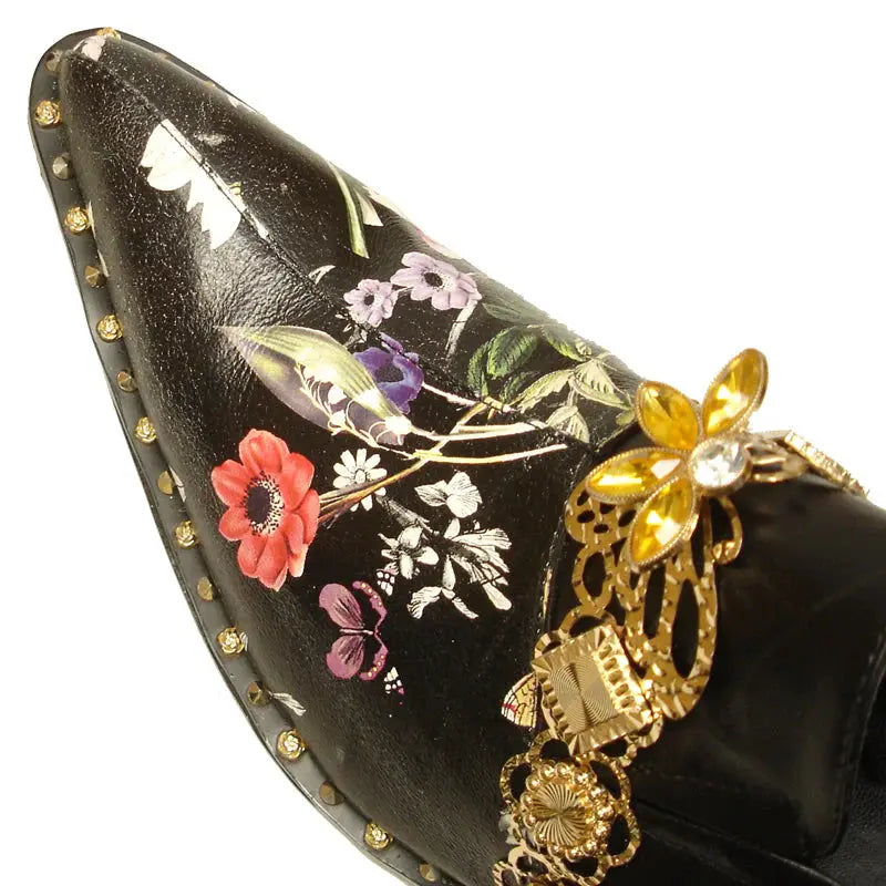 Fiesso FI-7046 Black/Gold Leather Slip On Loafers