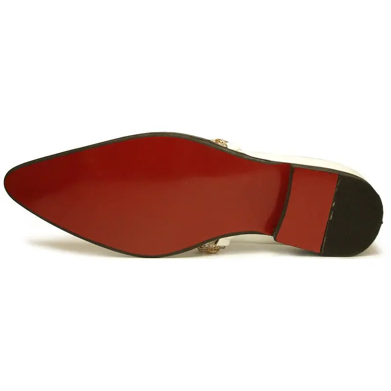 Fiesso FI-7046 White/Gold Leather Slip On Loafers