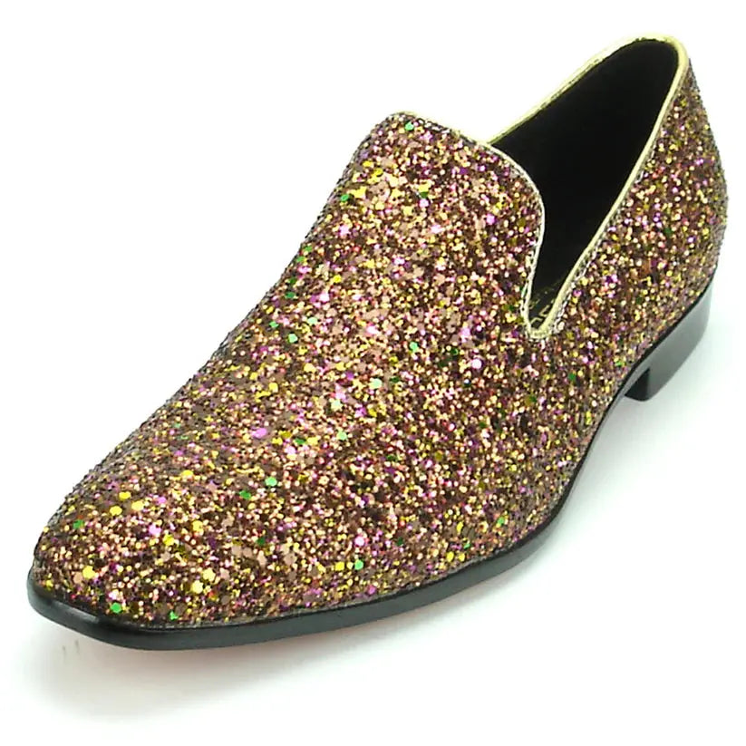Fiesso FI-7078 Rose Glitter Slip on Loafers