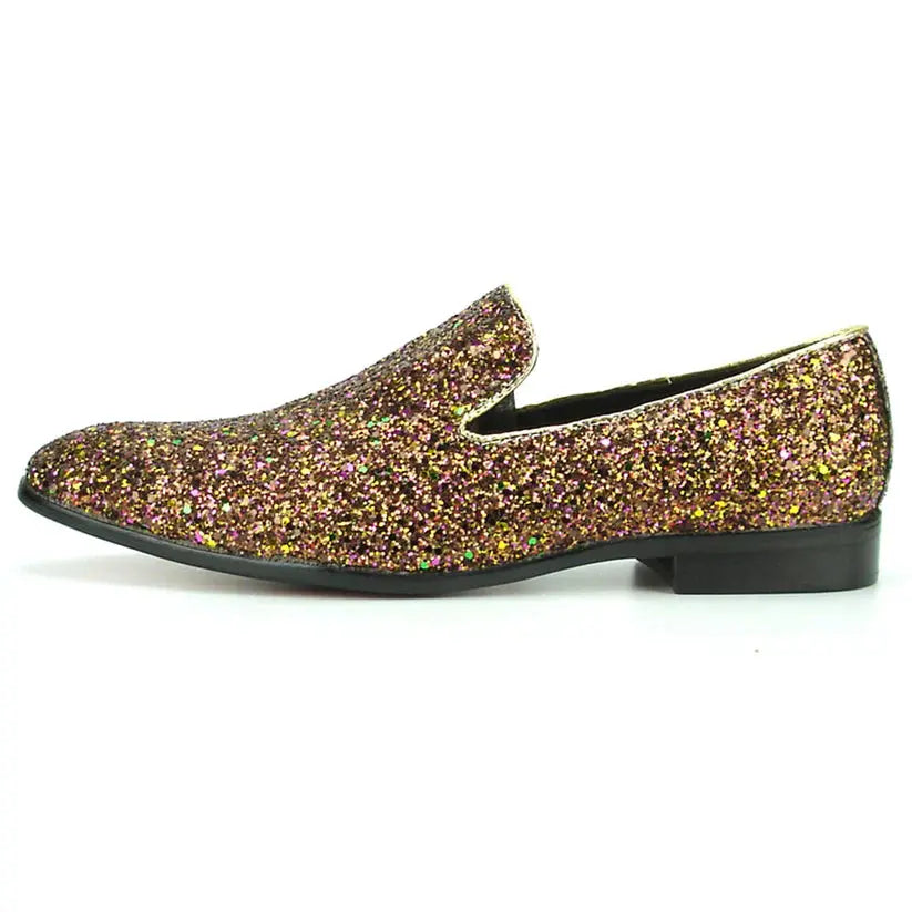Fiesso FI-7078 Rose Glitter Slip on Loafers