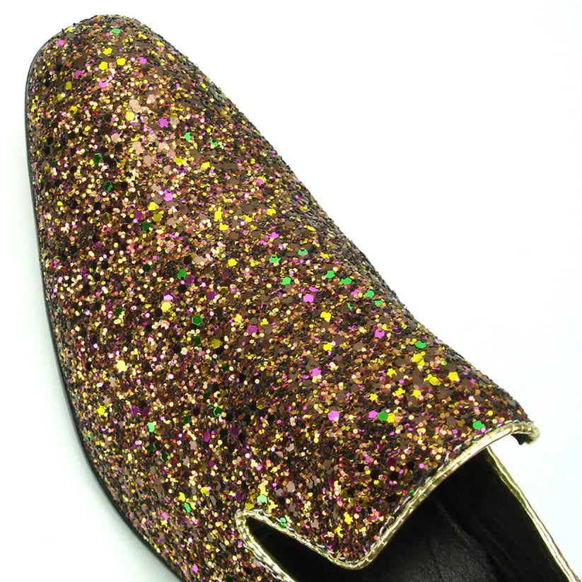 Fiesso FI-7078 Rose Glitter Slip on Loafers