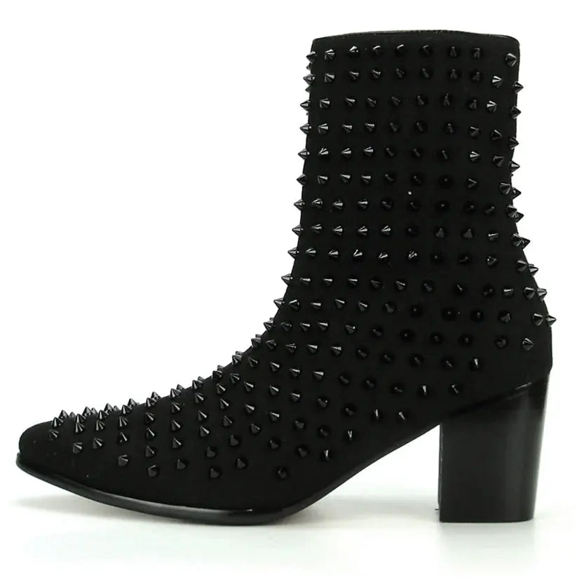 Fiesso FI-7142 Black Suede High Heel Boots