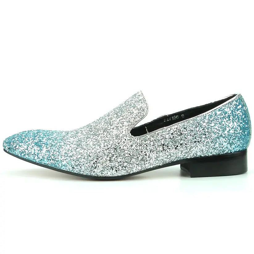 Fiesso FI-7156 Silver/Blue Slip on Loafers