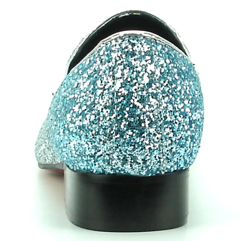 Fiesso FI-7156 Silver/Blue Slip on Loafers