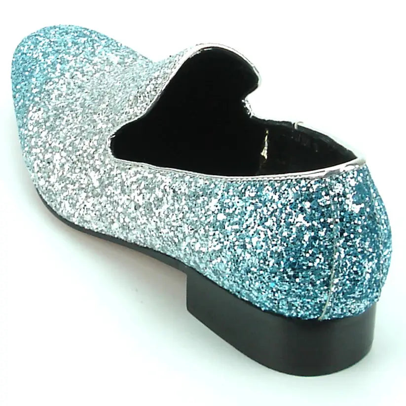 Fiesso FI-7156 Silver/Blue Slip on Loafers