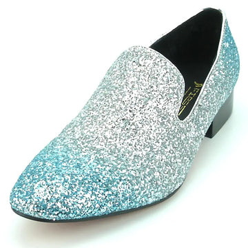 Fiesso FI-7156 Silver/Blue Slip on Loafers