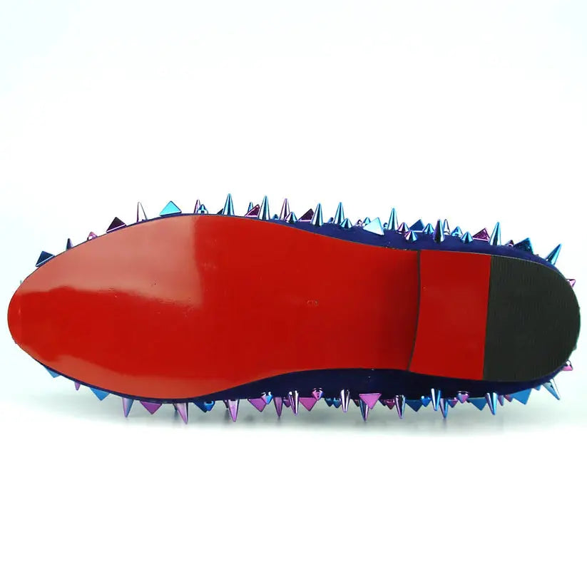 Fiesso FI-7239-S Navy Suede Multi Spikes Loafers