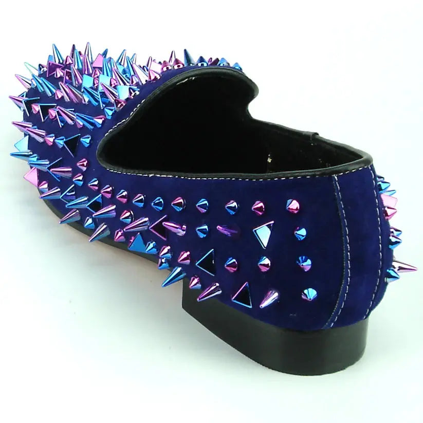 Fiesso FI-7239-S Navy Suede Multi Spikes Loafers