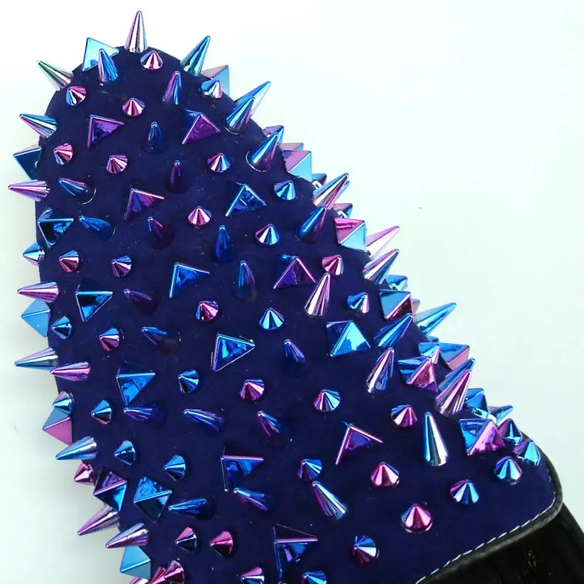 Fiesso FI-7239-S Navy Suede Multi Spikes Loafers
