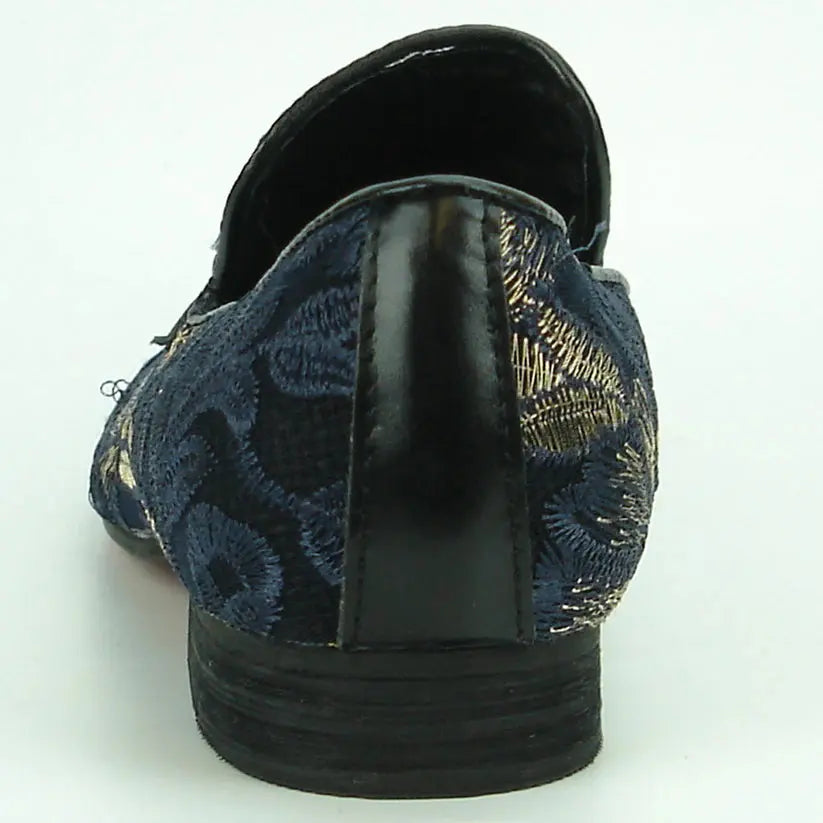 Fiesso FI-7253 Black/Blue Metal Tip Slip on Loafers