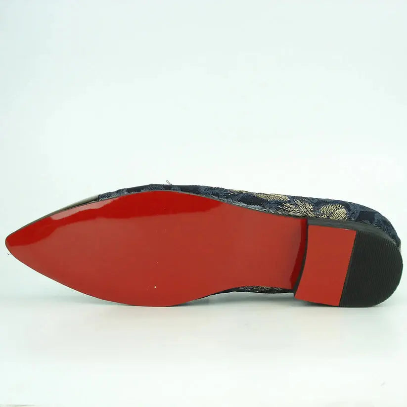 Fiesso FI-7253 Black/Blue Metal Tip Slip on Loafers