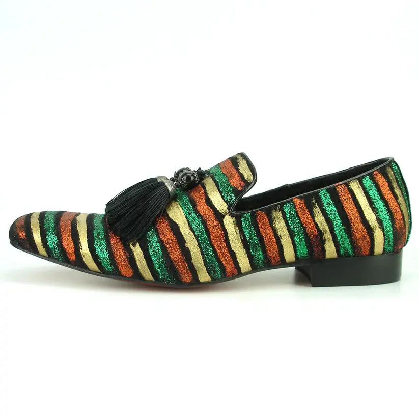 Fiesso FI-7254 Black/Multi Tassel Loafers