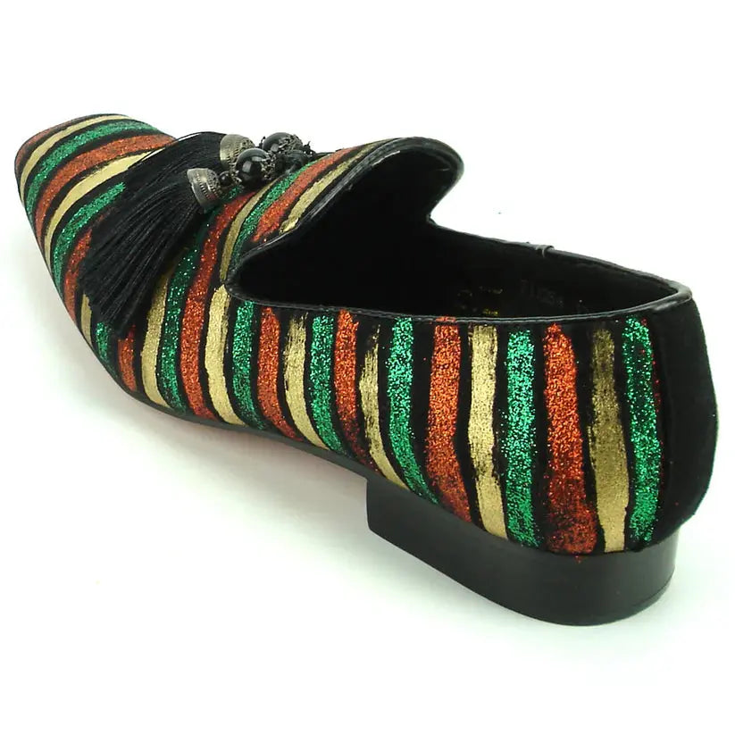 Fiesso FI-7254 Black/Multi Tassel Loafers