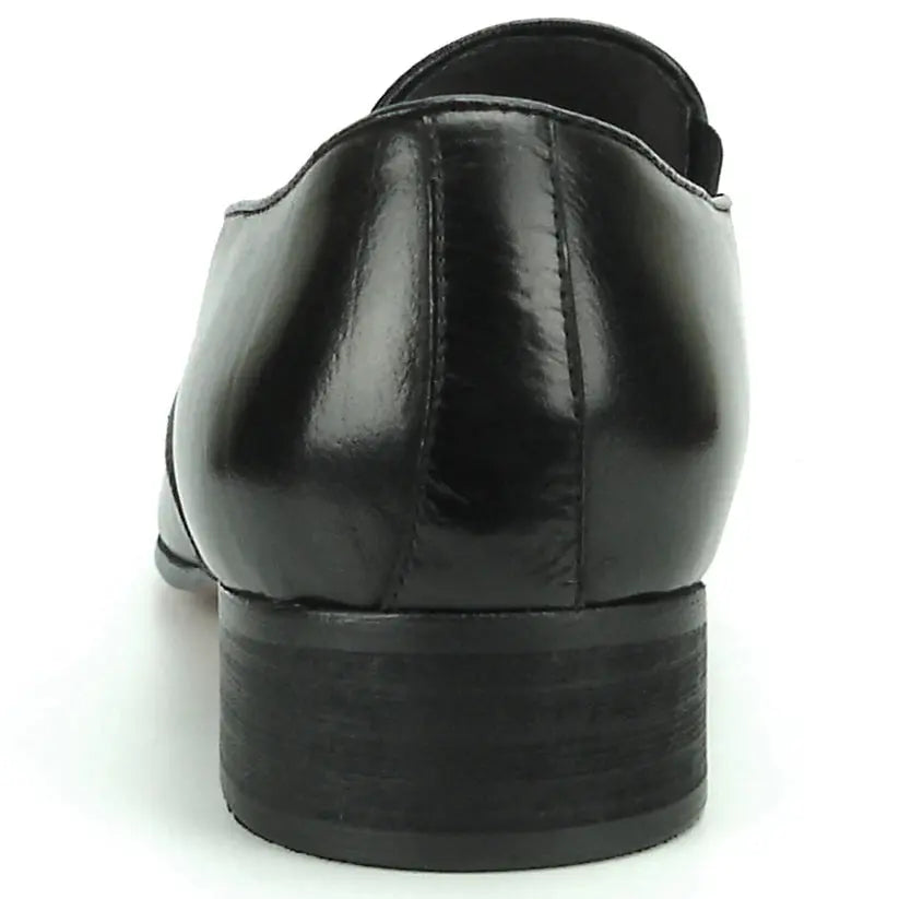 Fiesso FI-7287 Black Leather Tassel Slip On Loafers