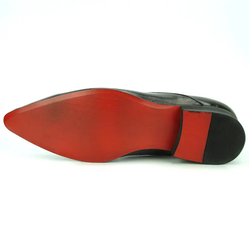 Fiesso FI-7287 Black Leather Tassel Slip On Loafers